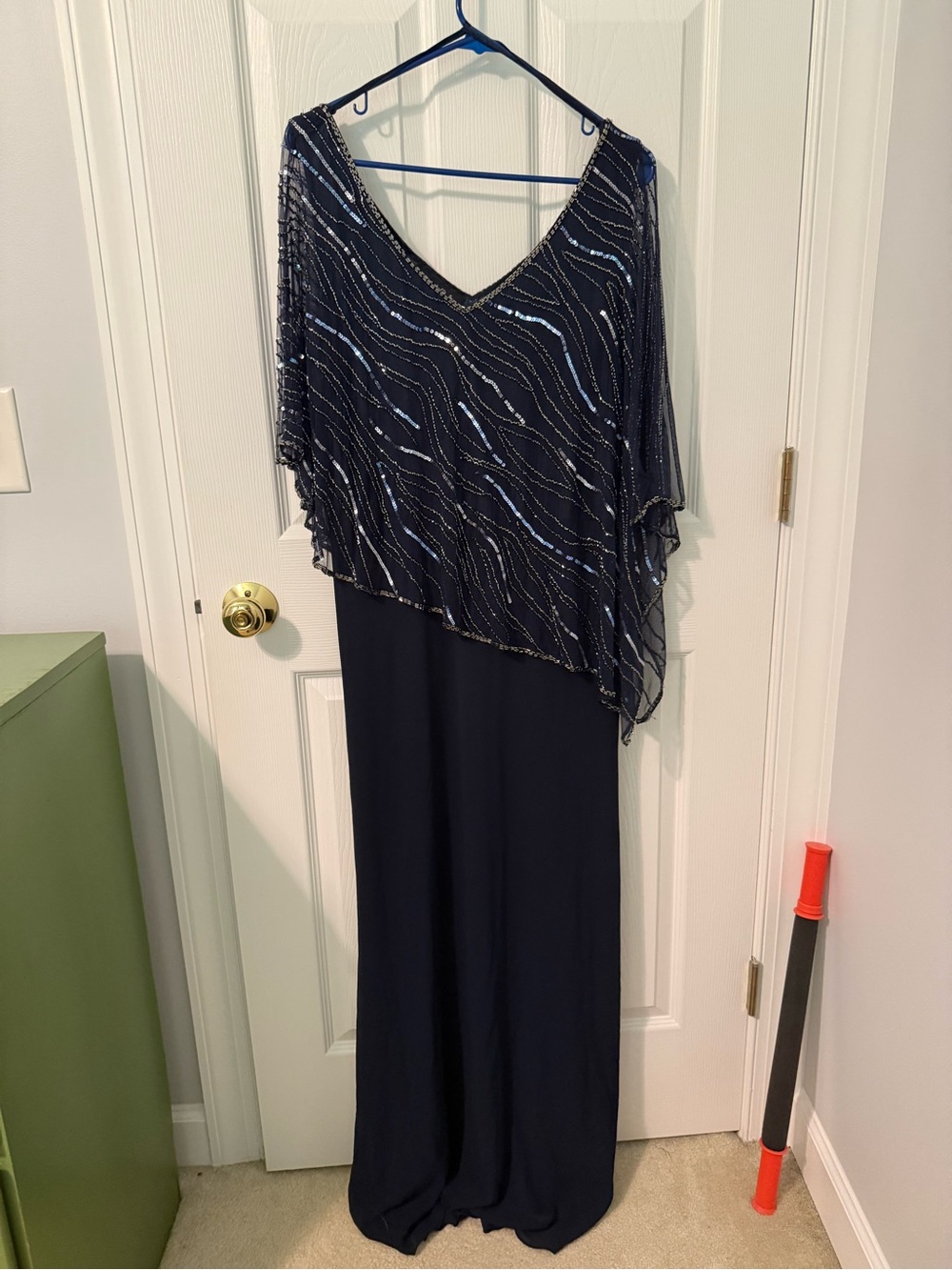 J Kara Beaded Asymmetric Overlay Formal Dress